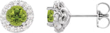 14K Gold Natural Peridot Round 4-Prong Halo-Style Earrings – 3-8mm Stones - White Gold