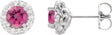 Platinum Natural Pink Tourmaline Round 4-Prong Halo-Style Earrings II