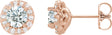 14K Gold Natural White Sapphire Round 4-Prong Halo-Style Earrings II - Rose Gold