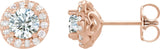 14K Gold Natural White Sapphire Round 4-Prong Halo-Style Earrings II - Rose Gold