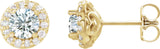 14K Gold Natural White Sapphire Round 4-Prong Halo-Style Earrings II - Yellow Gold