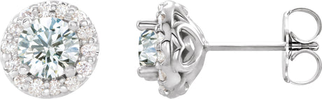 Platinum Natural White Sapphire Round 4-Prong Halo-Style Earrings II