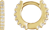 14K Gold Round Natural Diamond Accented Huggie Earrings II - Yellow Gold