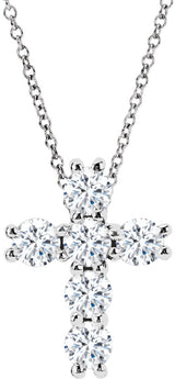 14K Gold Round Lab-Grown Diamond Cross Necklace or Pendant – up to 9/10 CTW - White Gold