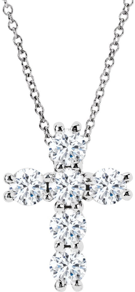 14K Gold Round Lab-Grown Diamond Cross Necklace or Pendant – up to 9/10 CTW - White Gold