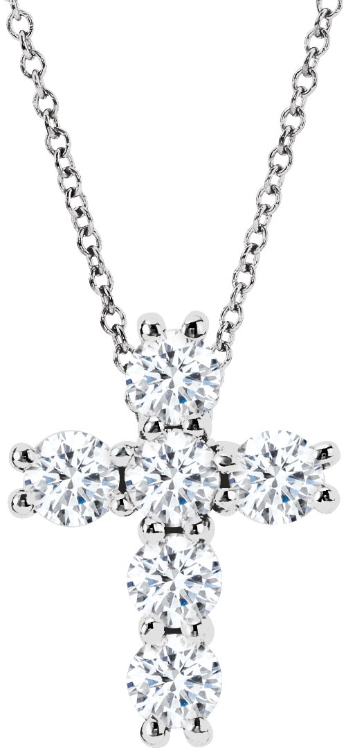 14K Gold Round Lab-Grown Diamond Cross Necklace or Pendant – up to 9/10 CTW - White Gold