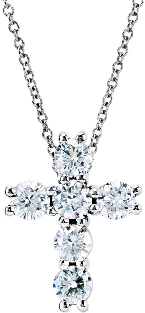 14K Gold Round Lab-Grown Diamond Cross Necklace or Pendant – up to 9/10 CTW - White Gold
