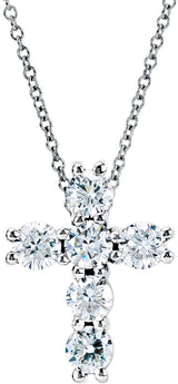 14K Gold Round Natural Diamond Cross Necklace or Pendant – up to 1 3/8 CTW - White Gold