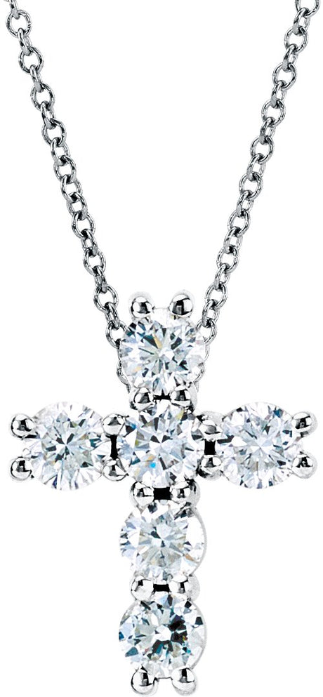 14K Gold Round Natural Diamond Cross Necklace or Pendant – up to 1 3/8 CTW - White Gold