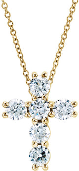 14K Gold Round Lab-Grown Diamond Cross Necklace or Pendant – up to 9/10 CTW - Yellow Gold