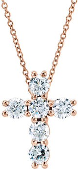14K Gold Round Lab-Grown Diamond Cross Necklace or Pendant – up to 9/10 CTW - Rose Gold