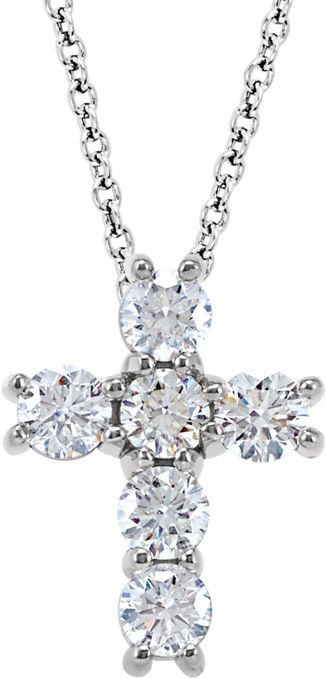 14K Gold Round Natural Diamond Cross Necklace or Pendant – up to 1 3/8 CTW - White Gold
