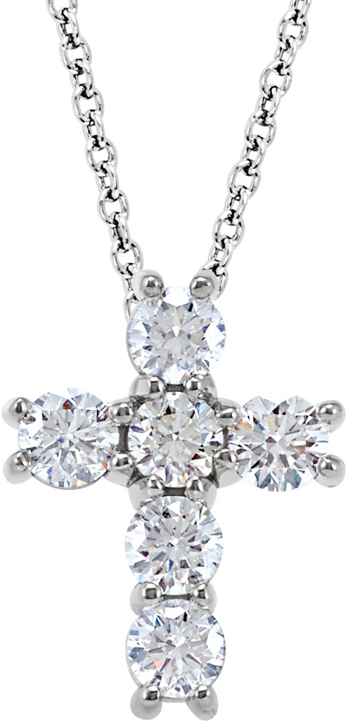 14K Gold Round Natural Diamond Cross Necklace or Pendant – up to 1 3/8 CTW - White Gold