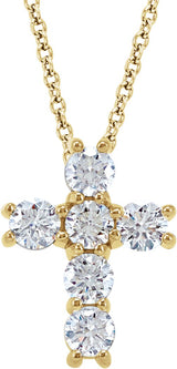 14K Gold Round Lab-Grown Diamond Cross Necklace or Pendant – up to 9/10 CTW - Yellow Gold