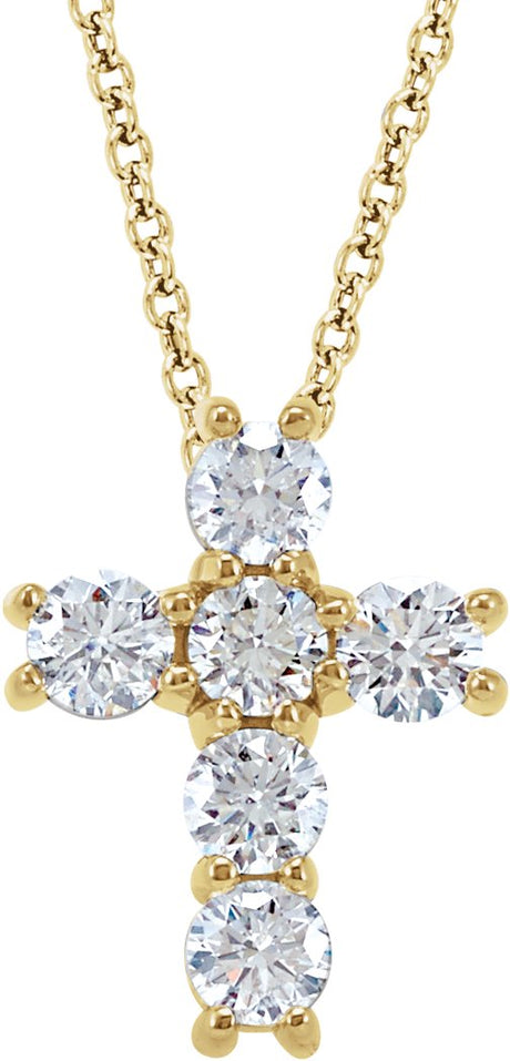 14K Gold Round Natural Diamond Cross Necklace or Pendant – up to 1 3/8 CTW - Yellow Gold
