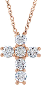 14K Gold Round Lab-Grown Diamond Cross Necklace or Pendant – up to 9/10 CTW - Rose Gold
