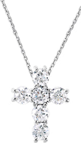 14K Gold Round Natural Diamond Cross Necklace or Pendant – up to 1 3/8 CTW - White Gold