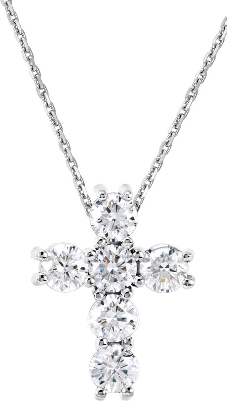 14K Gold Round Natural Diamond Cross Necklace or Pendant – up to 1 3/8 CTW - White Gold