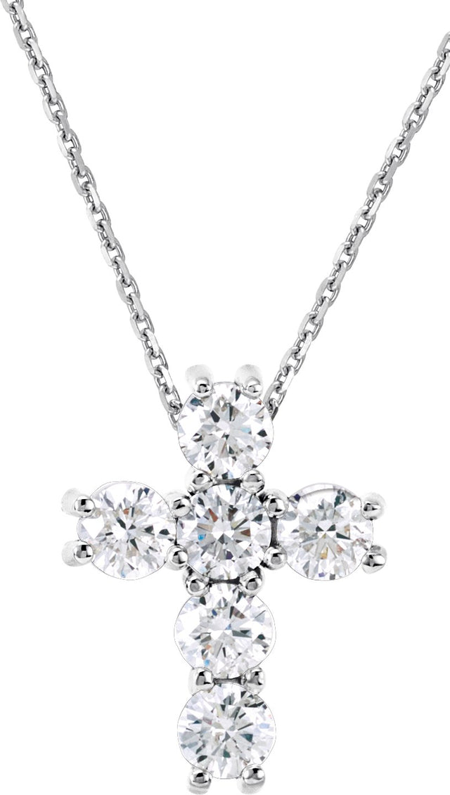 14K Gold Round Natural Diamond Cross Necklace or Pendant – up to 1 3/8 CTW - White Gold