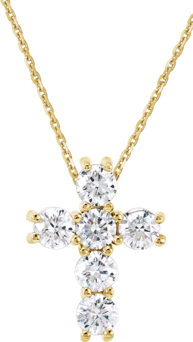 14K Gold Round Lab-Grown Diamond Cross Necklace or Pendant – up to 9/10 CTW - Yellow Gold