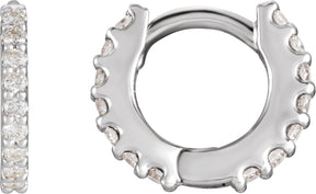 Platinum Round Natural Diamond Accented Huggie Earrings