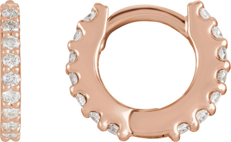 14K Gold Round Natural Diamond Accented Huggie Earrings – up to 1/4 CTW - Rose Gold