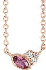 14K Gold Marquise Natural Pink Tourmaline Accented Bezel-Set Necklace - Rose Gold