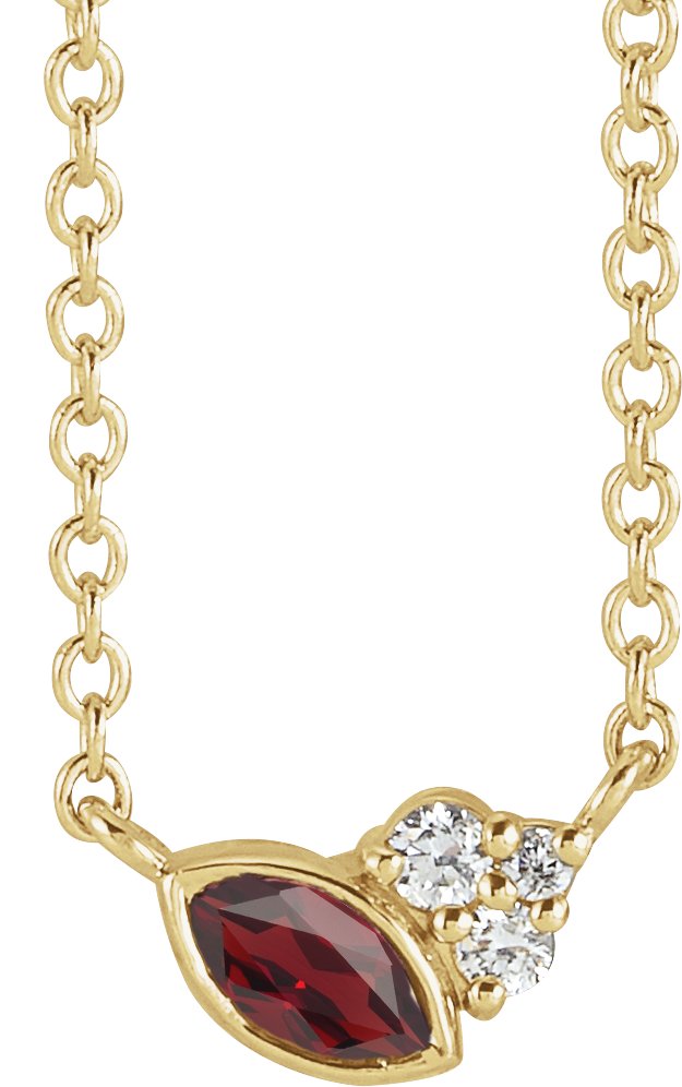14K Gold Marquise Natural Mozambique Garnet Accented Bezel-Set Necklace - Yellow Gold