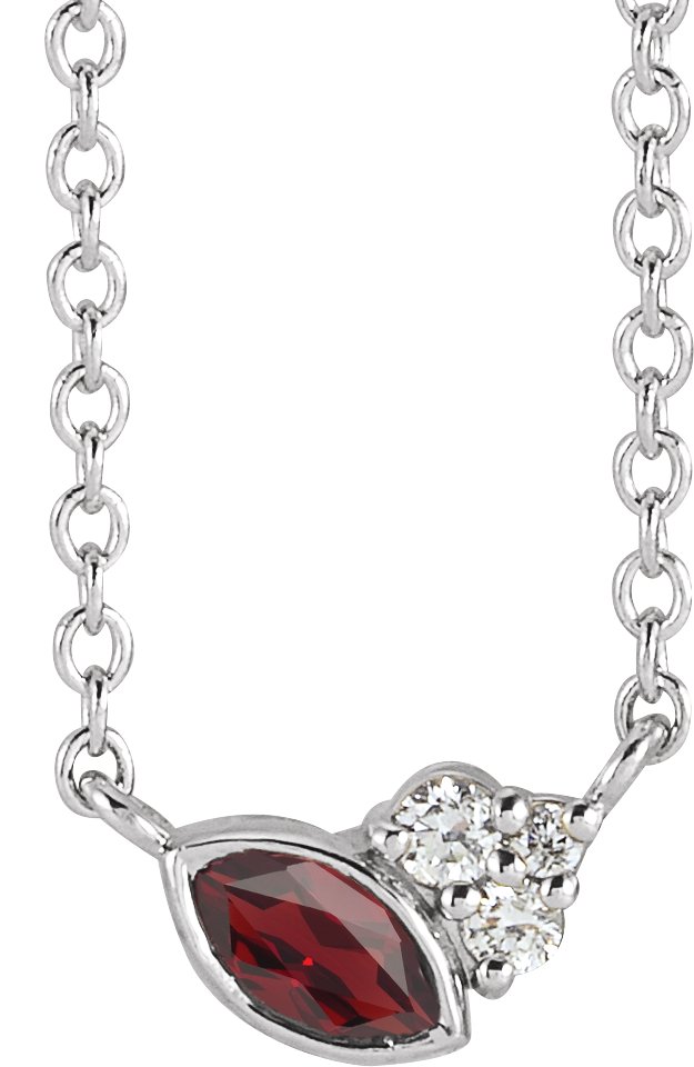 Platinum Marquise Natural Mozambique Garnet Accented Bezel-Set Necklace