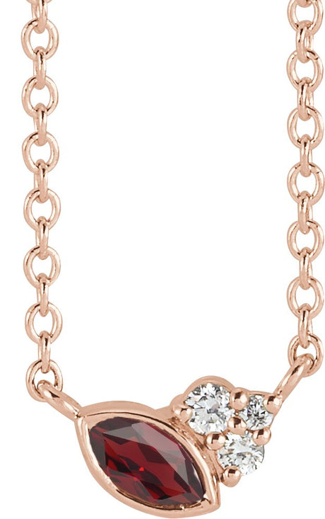 14K Gold Marquise Natural Mozambique Garnet Accented Bezel-Set Necklace - Rose Gold