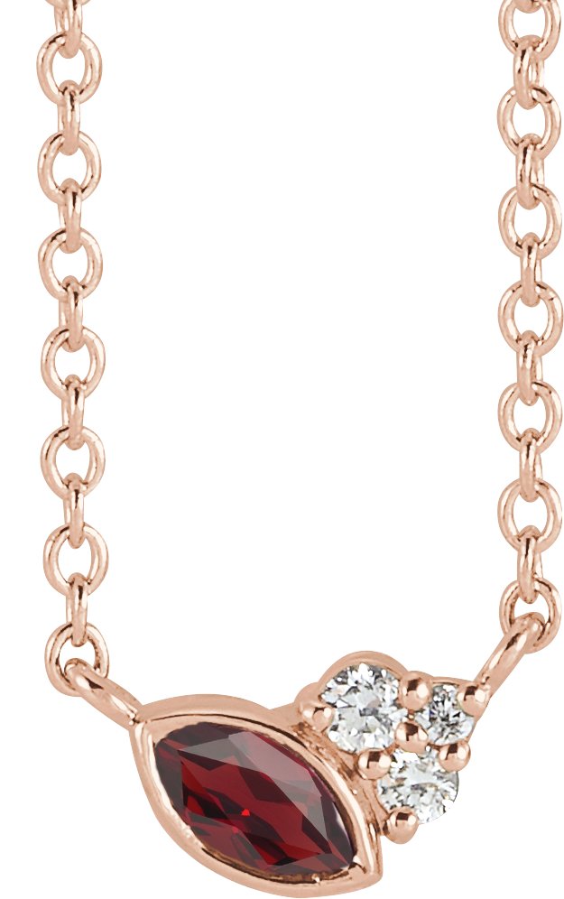 14K Gold Marquise Natural Mozambique Garnet Accented Bezel-Set Necklace - Rose Gold