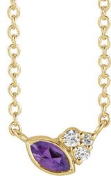 14K Gold Marquise Natural Amethyst Accented Bezel-Set Necklace - Yellow Gold