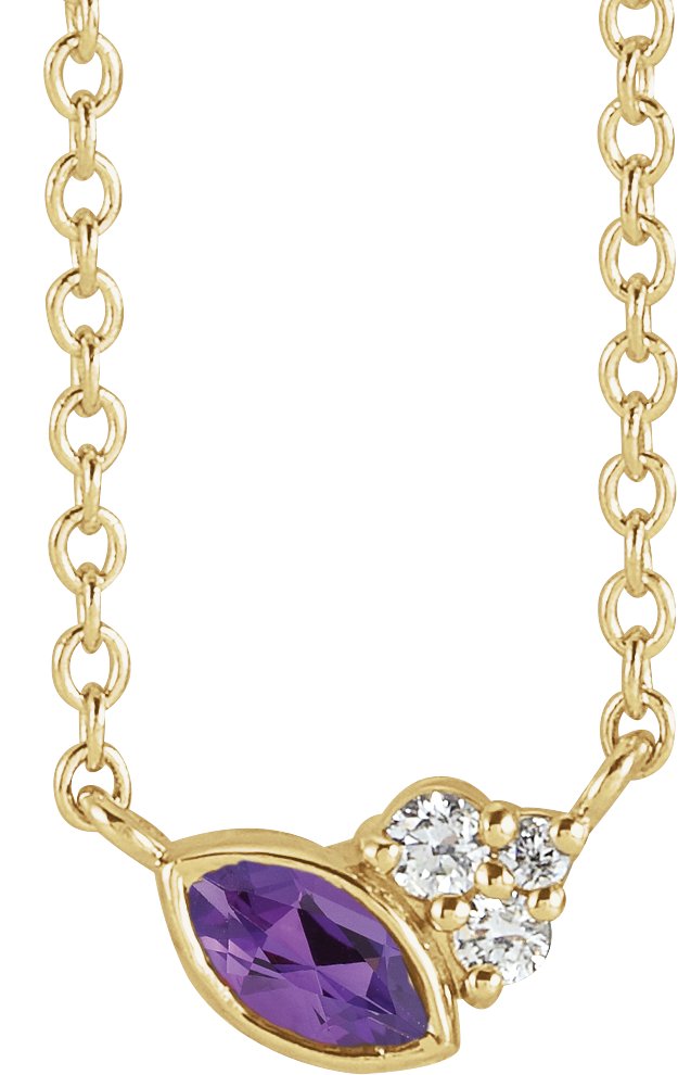 14K Gold Marquise Natural Amethyst Accented Bezel-Set Necklace - Yellow Gold