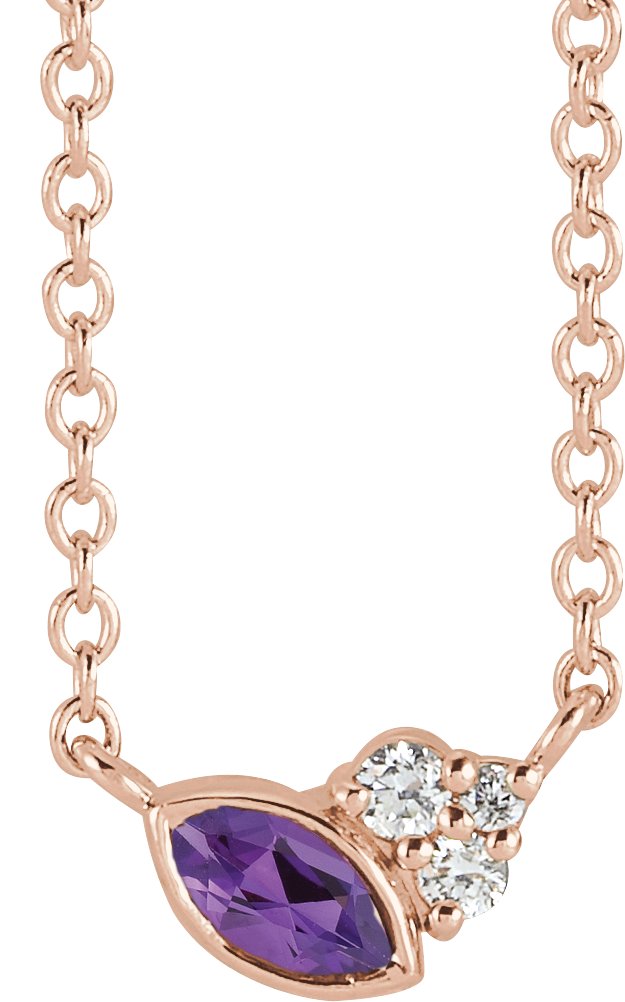 14K Gold Marquise Natural Amethyst Accented Bezel-Set Necklace - Rose Gold
