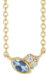 14K Gold Marquise Natural Aquamarine Accented Bezel-Set Necklace - Yellow Gold