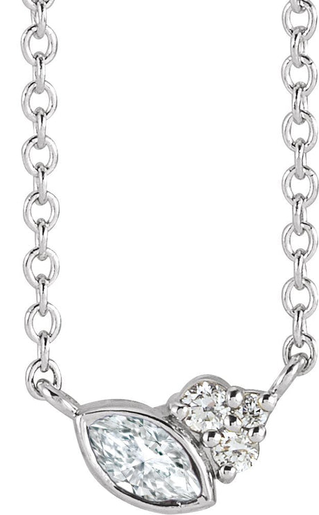 14K Gold Marquise Natural White Sapphire Accented Bezel-Set Necklace - White Gold