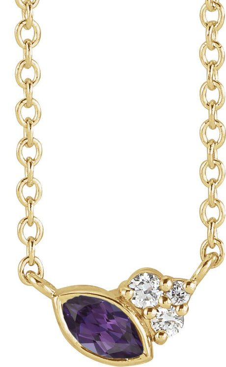 14K Gold Marquise Lab-Grown Alexandrite Accented Bezel-Set Necklace - Yellow Gold