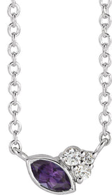 14K Gold Marquise Lab-Grown Alexandrite Accented Bezel-Set Necklace - White Gold