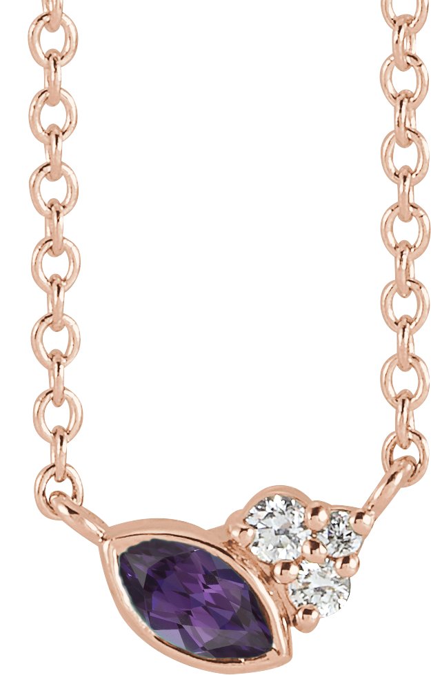 14K Gold Marquise Lab-Grown Alexandrite Accented Bezel-Set Necklace - Rose Gold