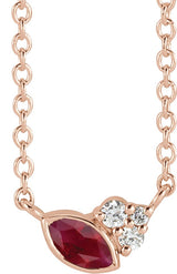 14K Gold Marquise Lab-Grown Ruby Accented Bezel-Set Necklace - Rose Gold