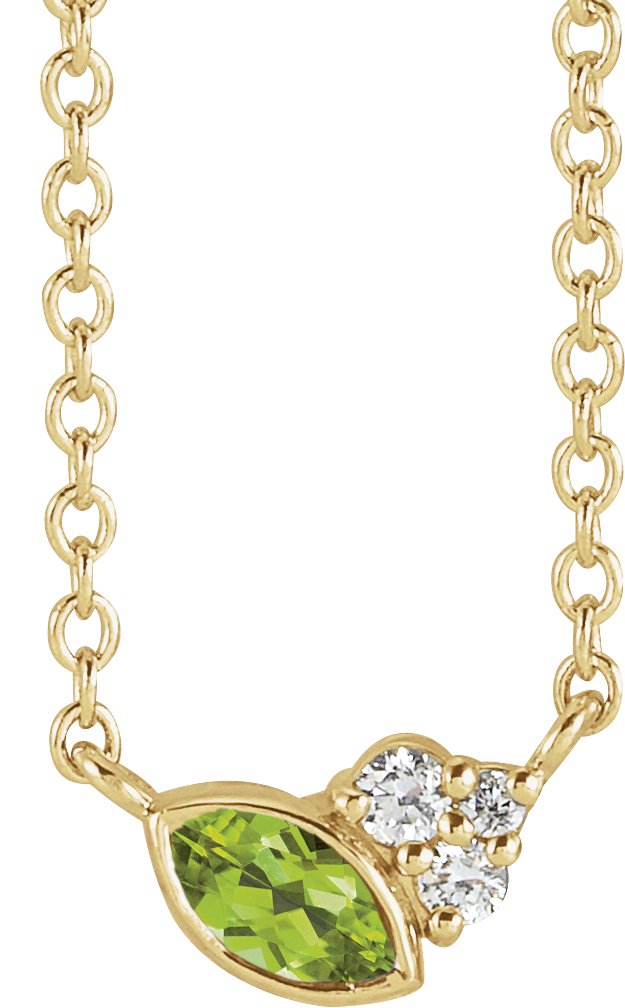 14K Gold Marquise Natural Peridot Accented Bezel-Set Necklace - Yellow Gold