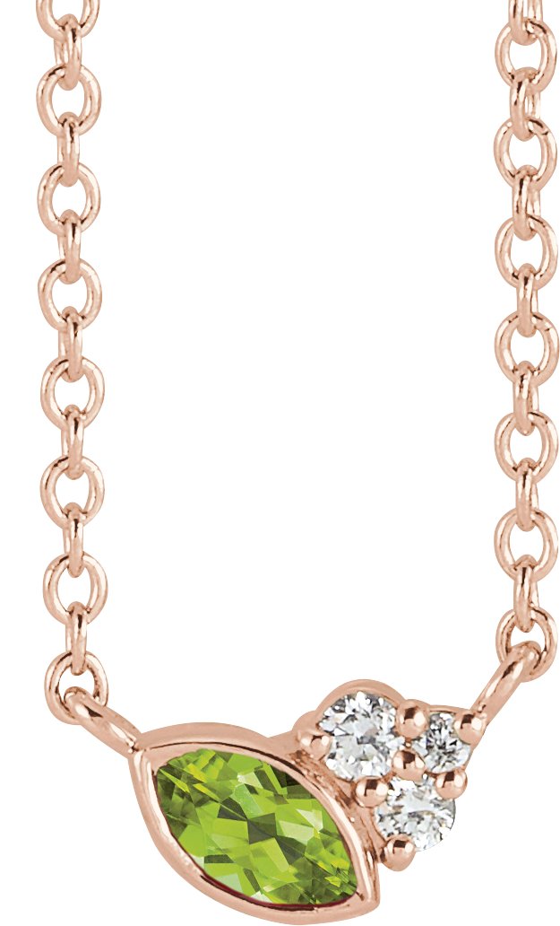 14K Gold Marquise Natural Peridot Accented Bezel-Set Necklace - Rose Gold