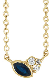 14K Gold Marquise Natural Blue Sapphire Accented Bezel-Set Necklace - Yellow Gold