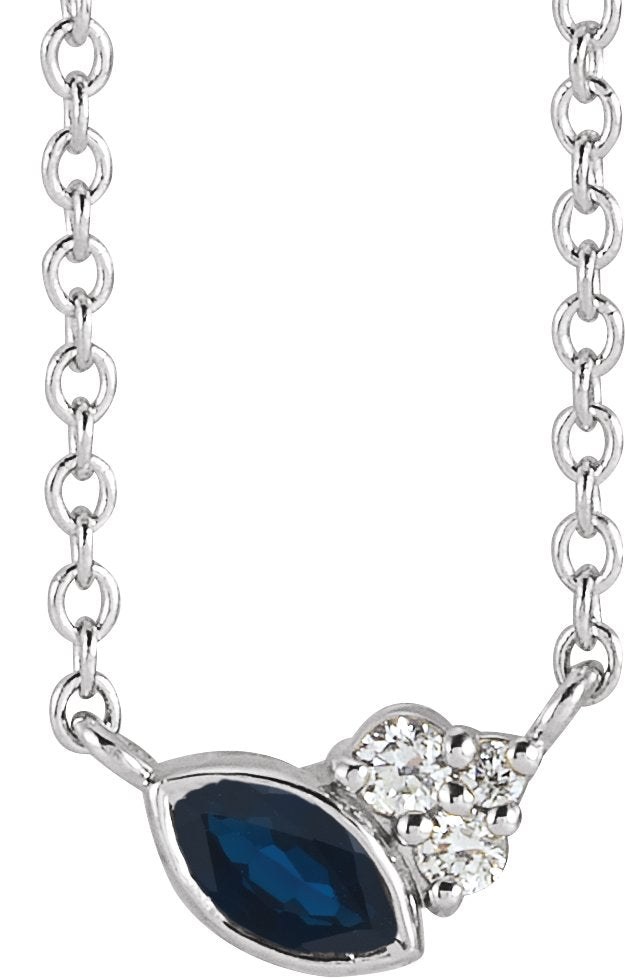 Platinum Marquise Natural Blue Sapphire Accented Bezel-Set Necklace