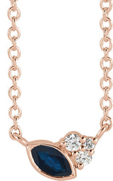 14K Gold Marquise Natural Blue Sapphire Accented Bezel-Set Necklace - Rose Gold