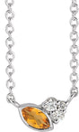 14K Gold Marquise Natural Citrine Accented Bezel-Set Necklace - White Gold