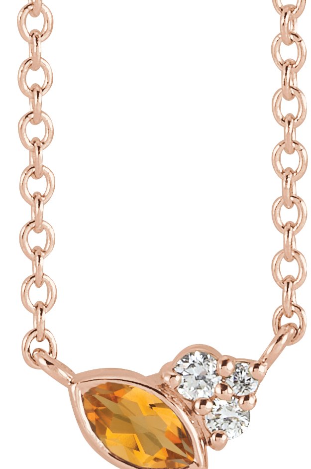 14K Gold Marquise Natural Citrine Accented Bezel-Set Necklace - Rose Gold