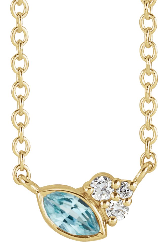 14K Gold Marquise Natural Blue Zircon Accented Bezel-Set Necklace - Yellow Gold