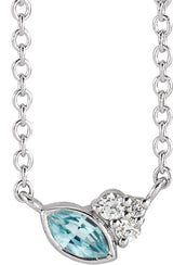 14K Gold Marquise Natural Blue Zircon Accented Bezel-Set Necklace - White Gold