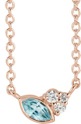 14K Gold Marquise Natural Blue Zircon Accented Bezel-Set Necklace - Rose Gold